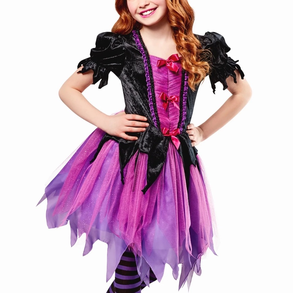 Dark Fairy Corset Glitter Dress Sparkle Girls Black Purple Witch Tutu Costume